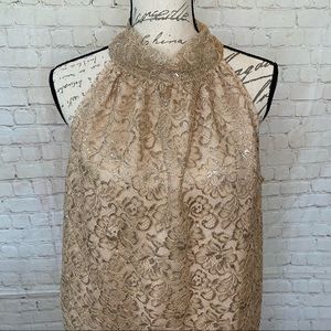 J. Crew Top Tie Neck Blouse Metallic‎ Lace Glam Style AG852 Shimmer